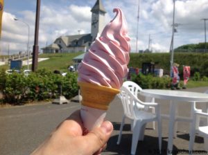 道の駅富士見でソフトクリームを食べる